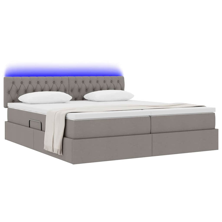 Bed met LED-striplichten met hoofdeinde Taupe 180 x 200 cm Stof
