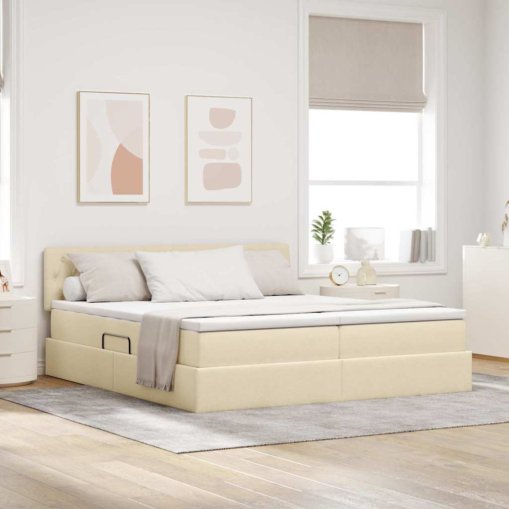 Bed met LED-striplichten met hoofdeinde Crème 180 x 200 cm Stof