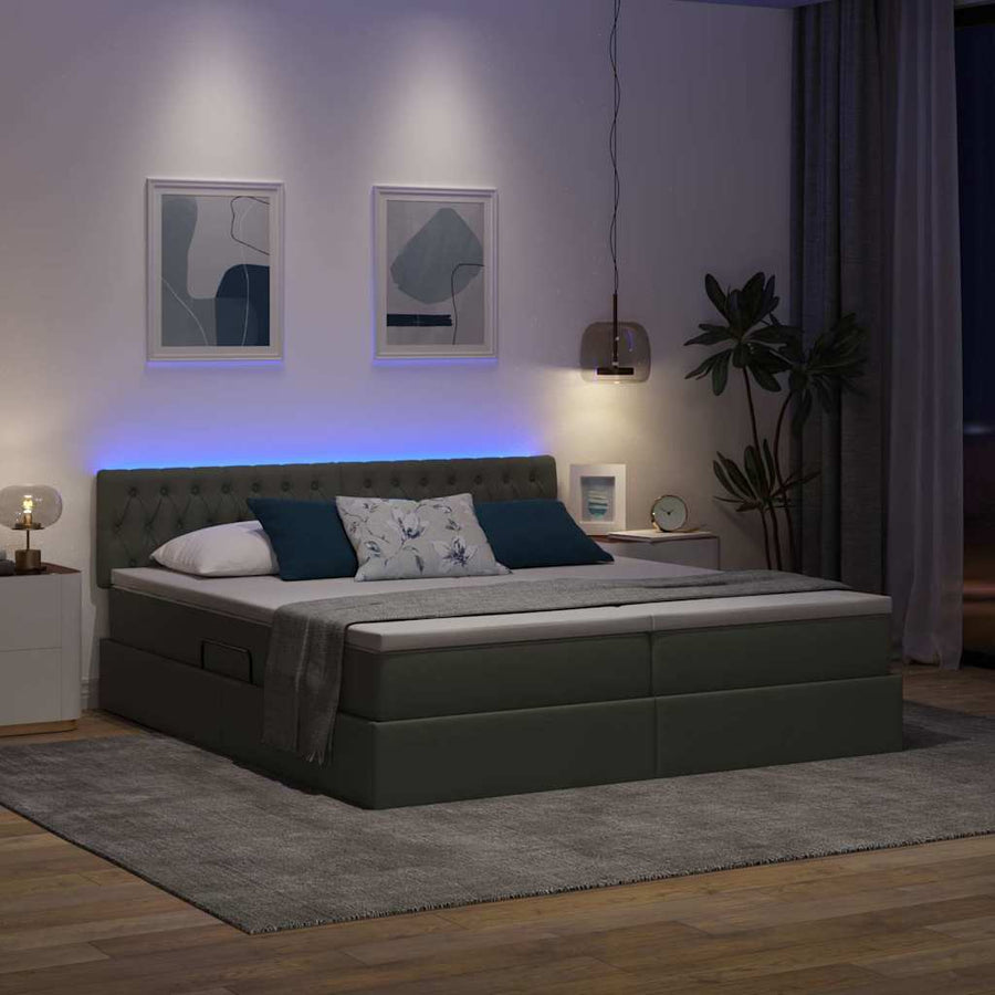 Bed met LED-striplichten Donkergrijs 200 x 200 cm Stof