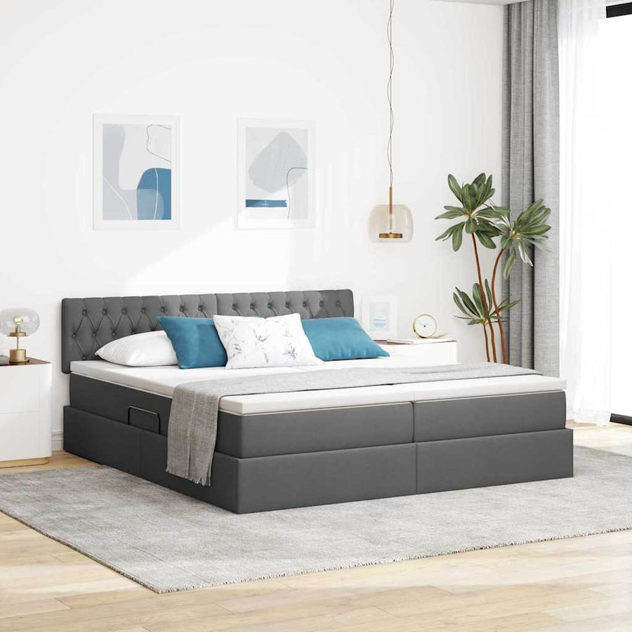 Bed met LED-striplichten Donkergrijs 200 x 200 cm Stof