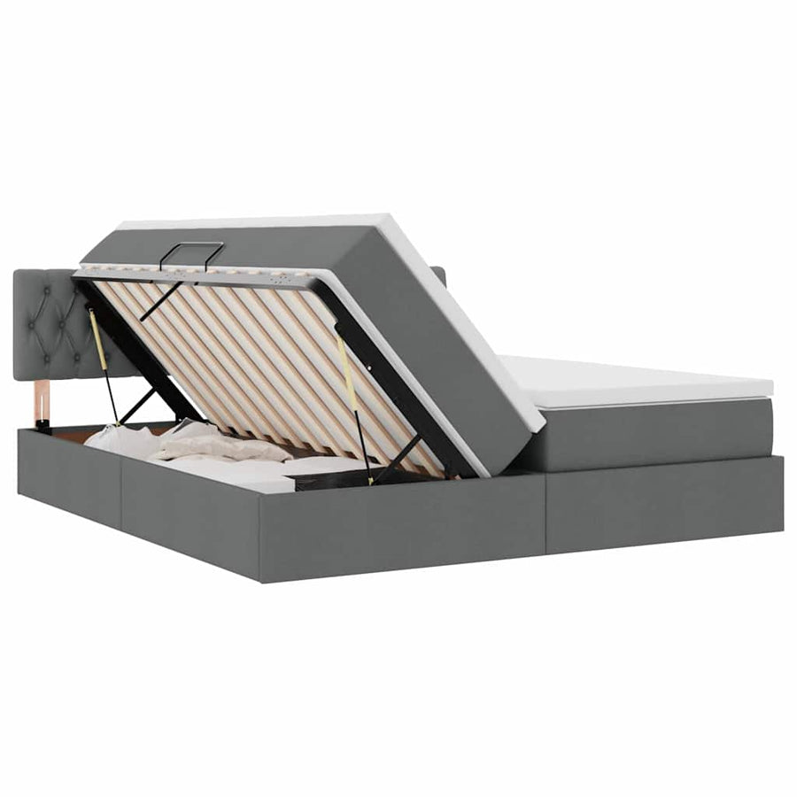 Bed met LED-striplichten Donkergrijs 200 x 200 cm Stof