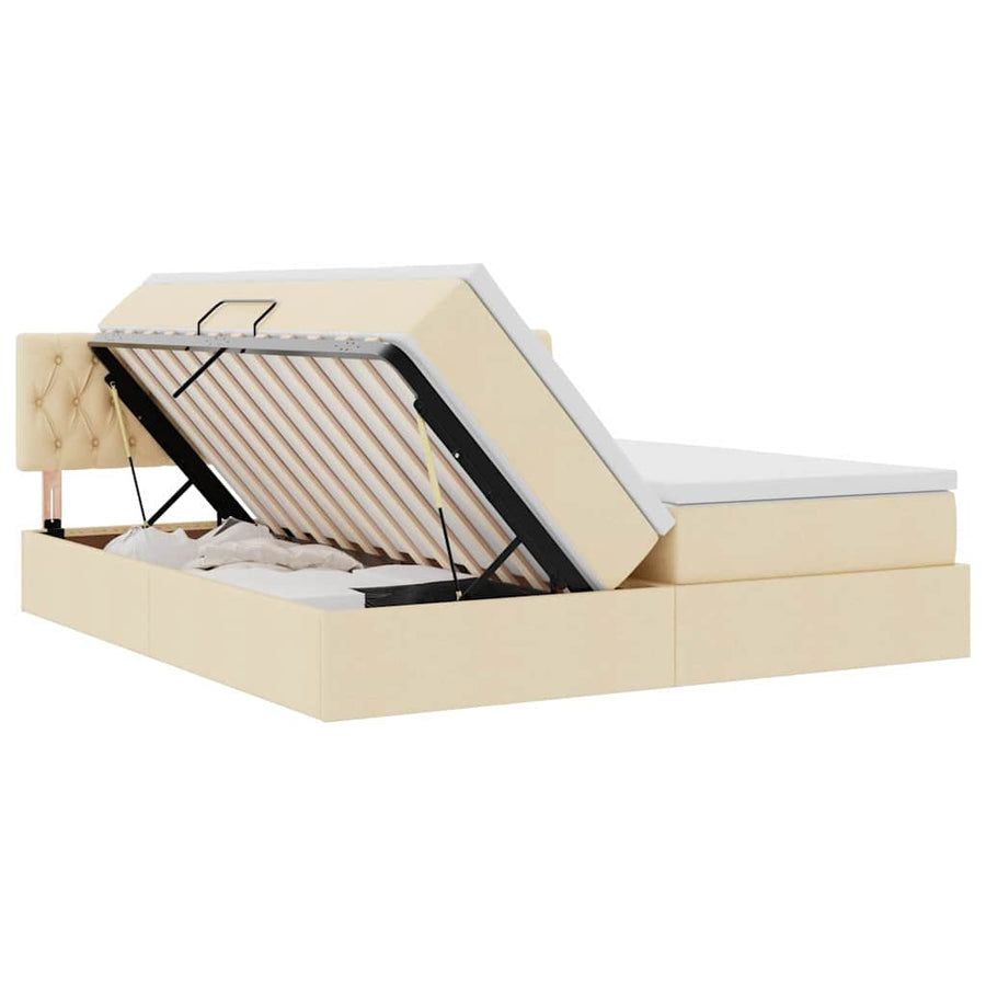 Bed met LED-striplichten met hoofdeinde Crème 200 x 200 cm Stof