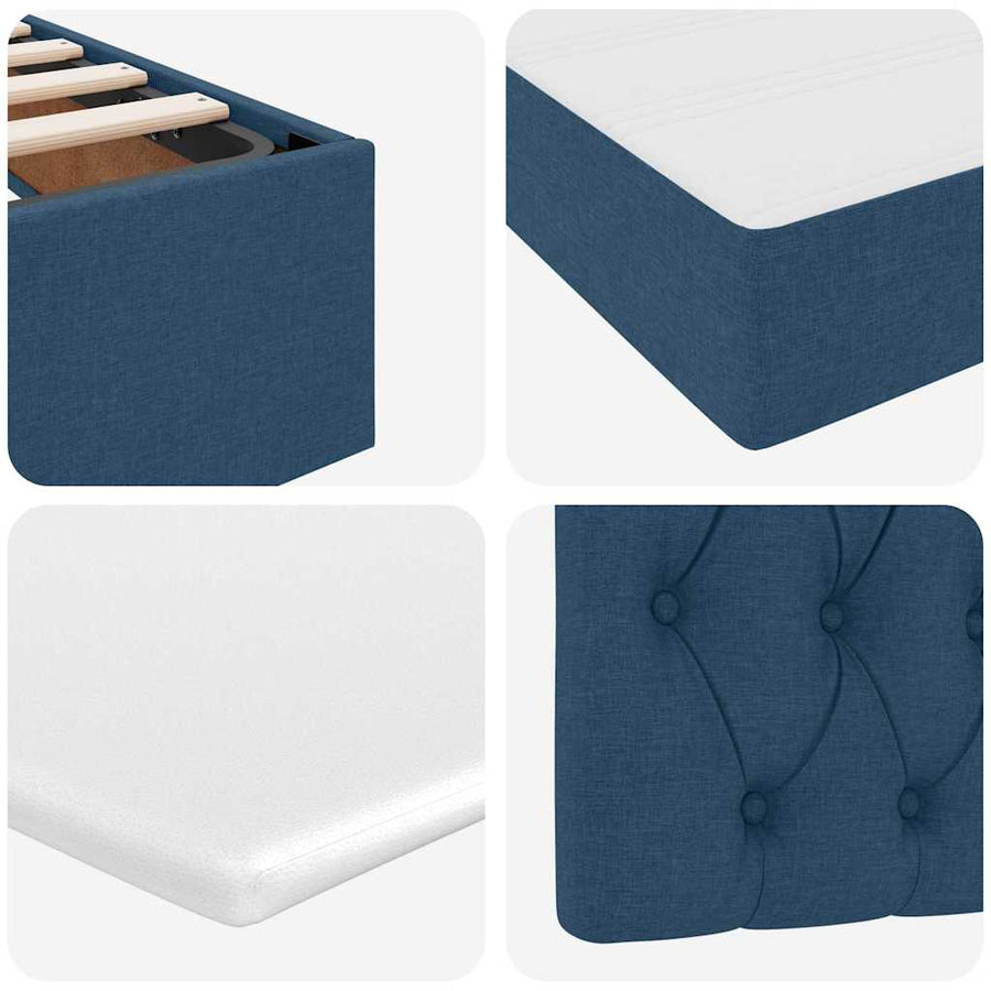 Bed met LED-striplichten met hoofdeinde Blauw 200 x 200 cm Stof