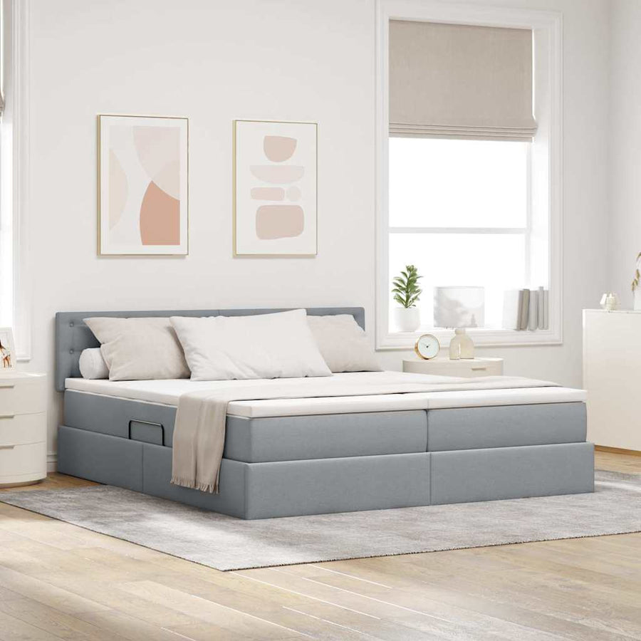 Bed met LED-striplichten Lichtgrijs 180 x 200 cm Stof