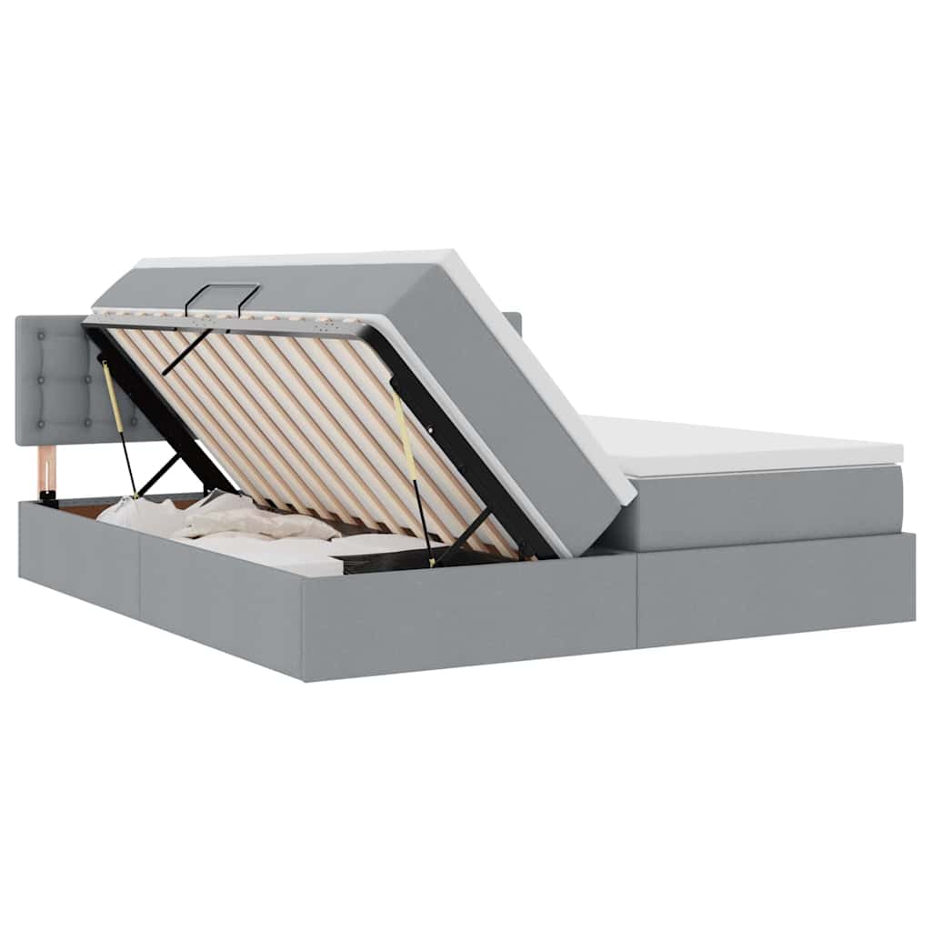 Bed met LED-striplichten Lichtgrijs 180 x 200 cm Stof