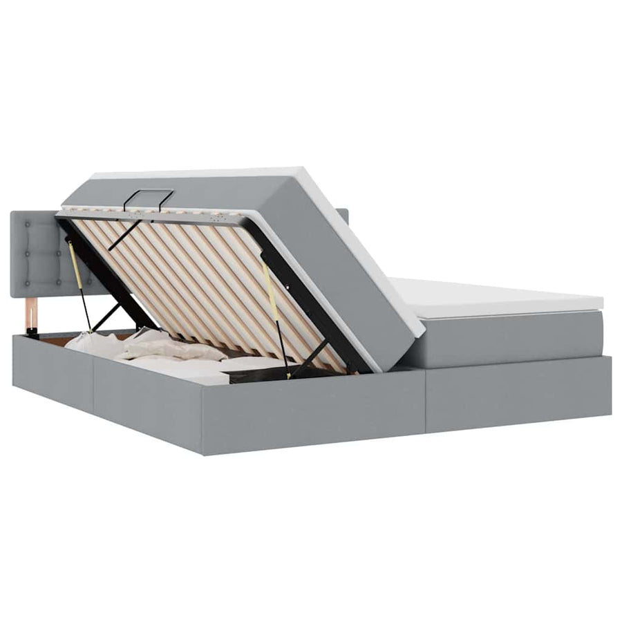 Bed met LED-striplichten Lichtgrijs 180 x 200 cm Stof