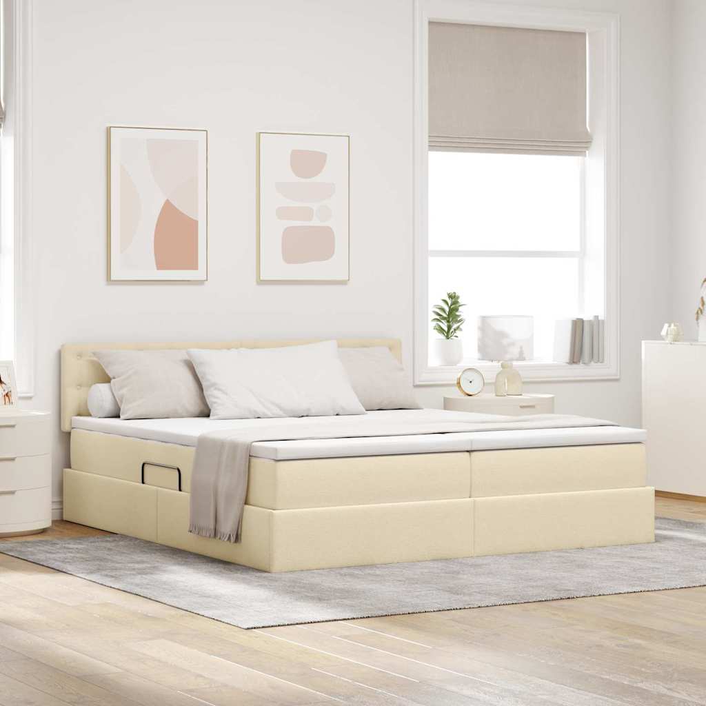 Bed met LED-striplichten met hoofdeinde Crème 180 x 200 cm Stof