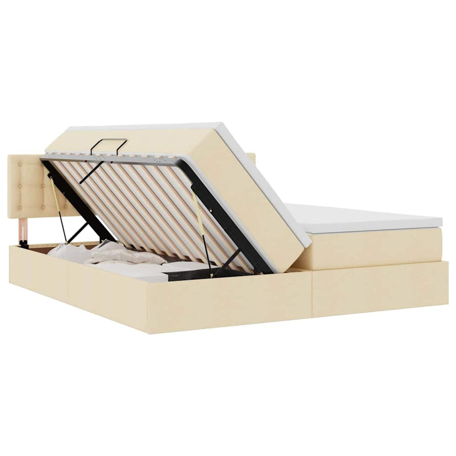 Bed met LED-striplichten met hoofdeinde Crème 180 x 200 cm Stof