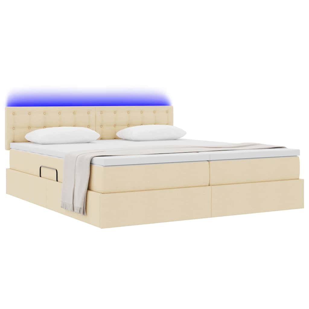 Bed met LED-striplichten met hoofdeinde Crème 180 x 200 cm Stof