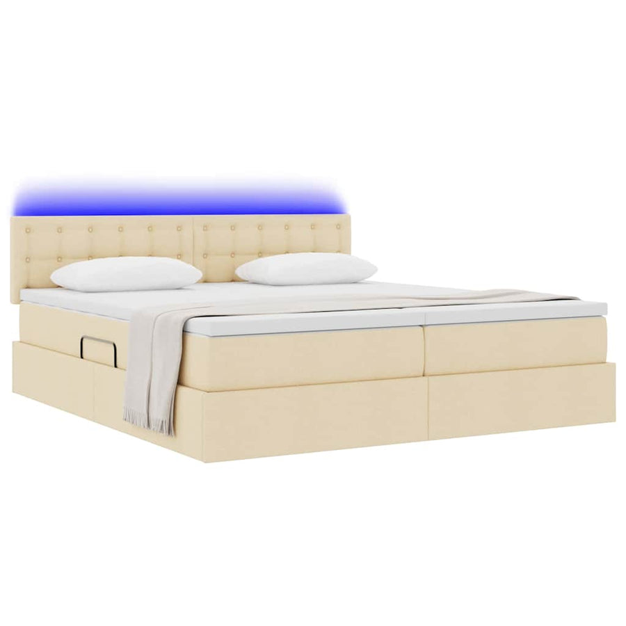 Bed met LED-striplichten met hoofdeinde Crème 180 x 200 cm Stof
