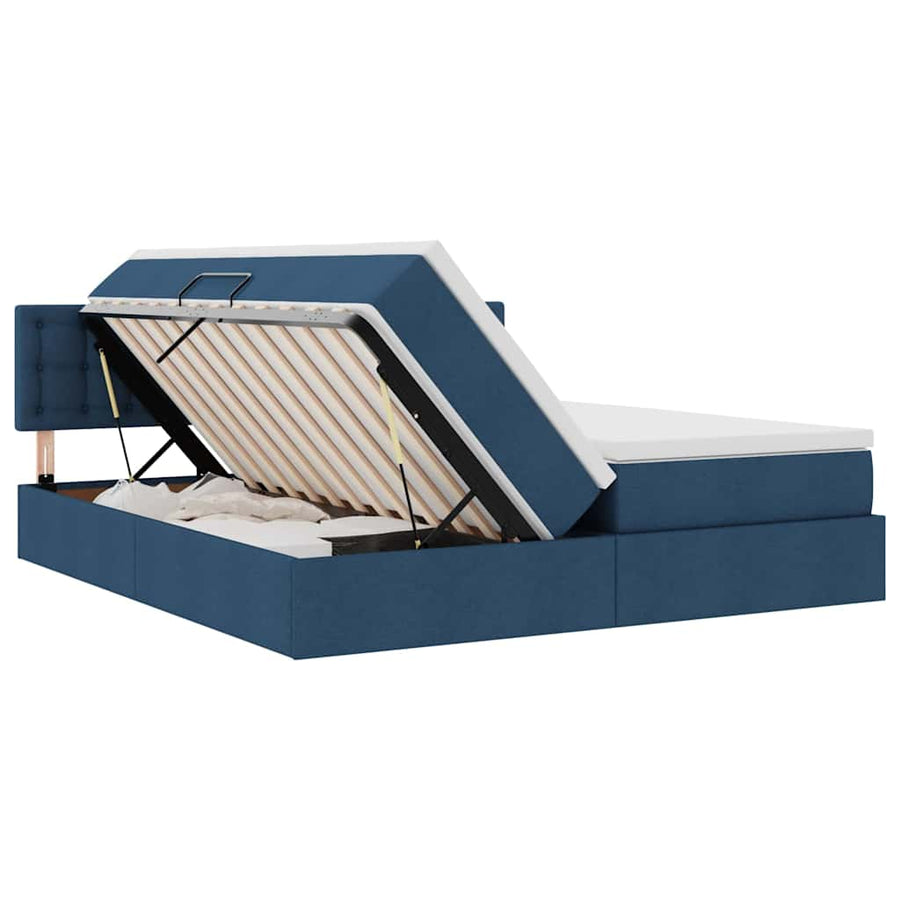 Bed met LED-striplichten met hoofdeinde Blauw 180 x 200 cm Stof