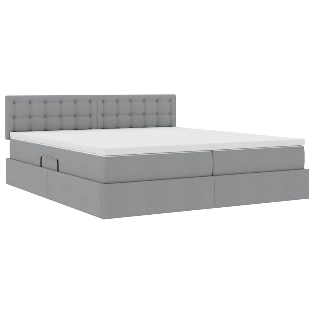 Bed met LED-striplichten Lichtgrijs 200 x 200 cm Stof