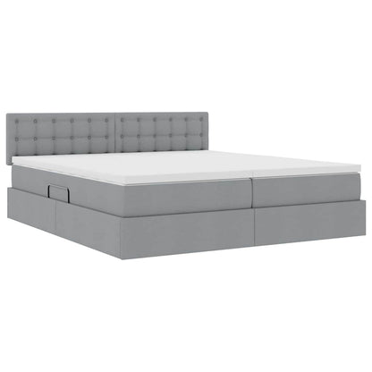 Bed met LED-striplichten Lichtgrijs 200 x 200 cm Stof