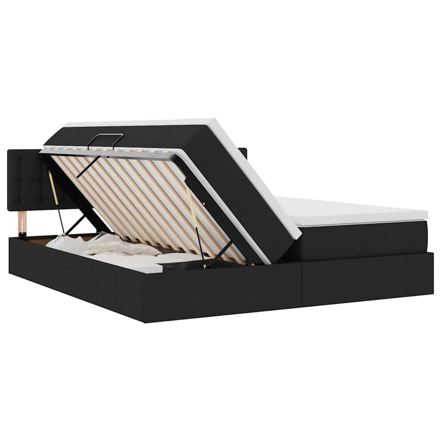 Bed met LED-striplichten met hoofdeinde Zwart 200 x 200 cm Stof