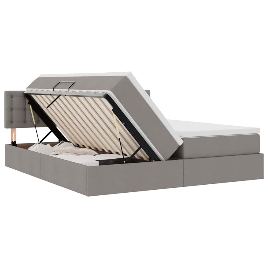 Bed met LED-striplichten met hoofdeinde Taupe 200 x 200 cm Stof