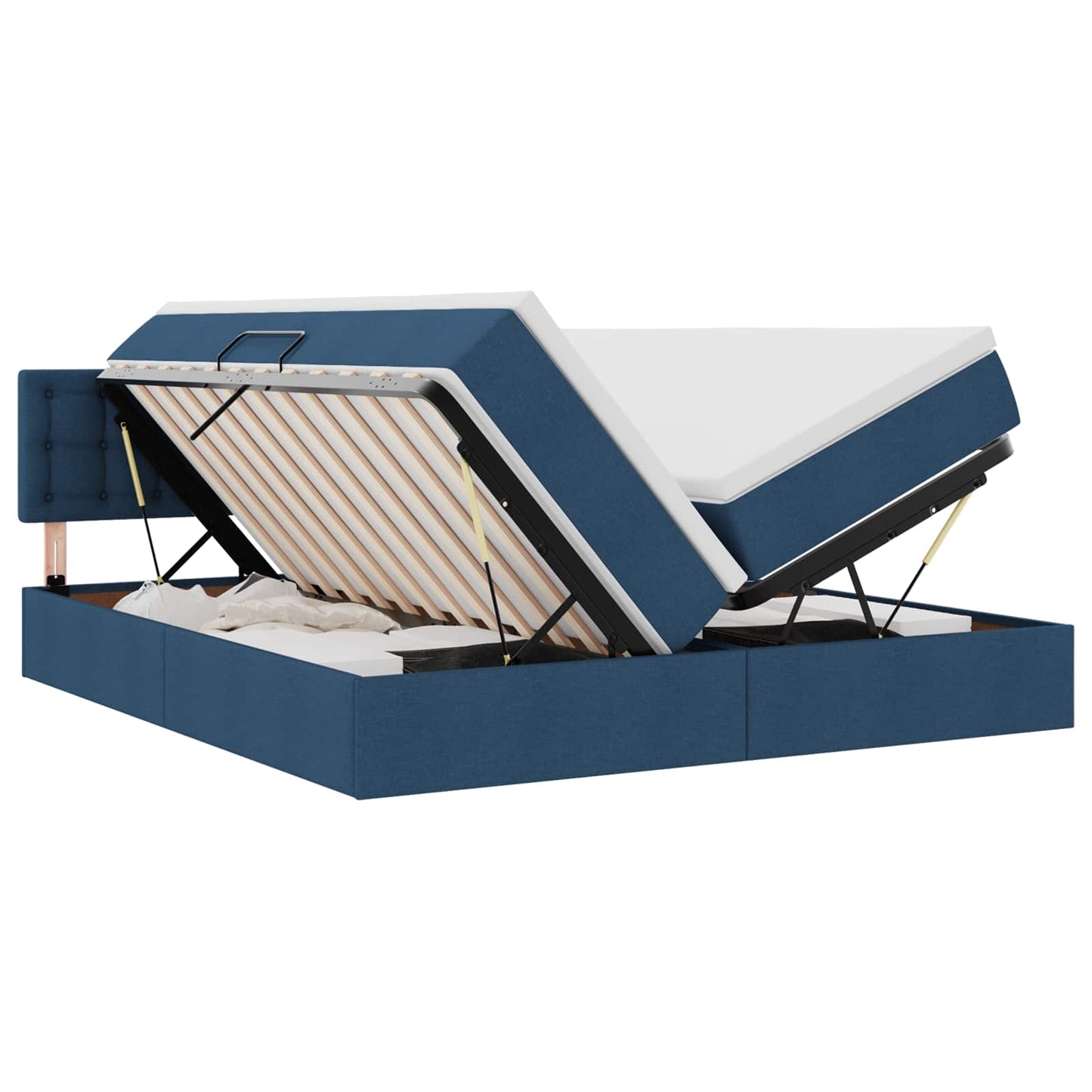 Bed met LED-striplichten met hoofdeinde Blauw 200 x 200 cm Stof