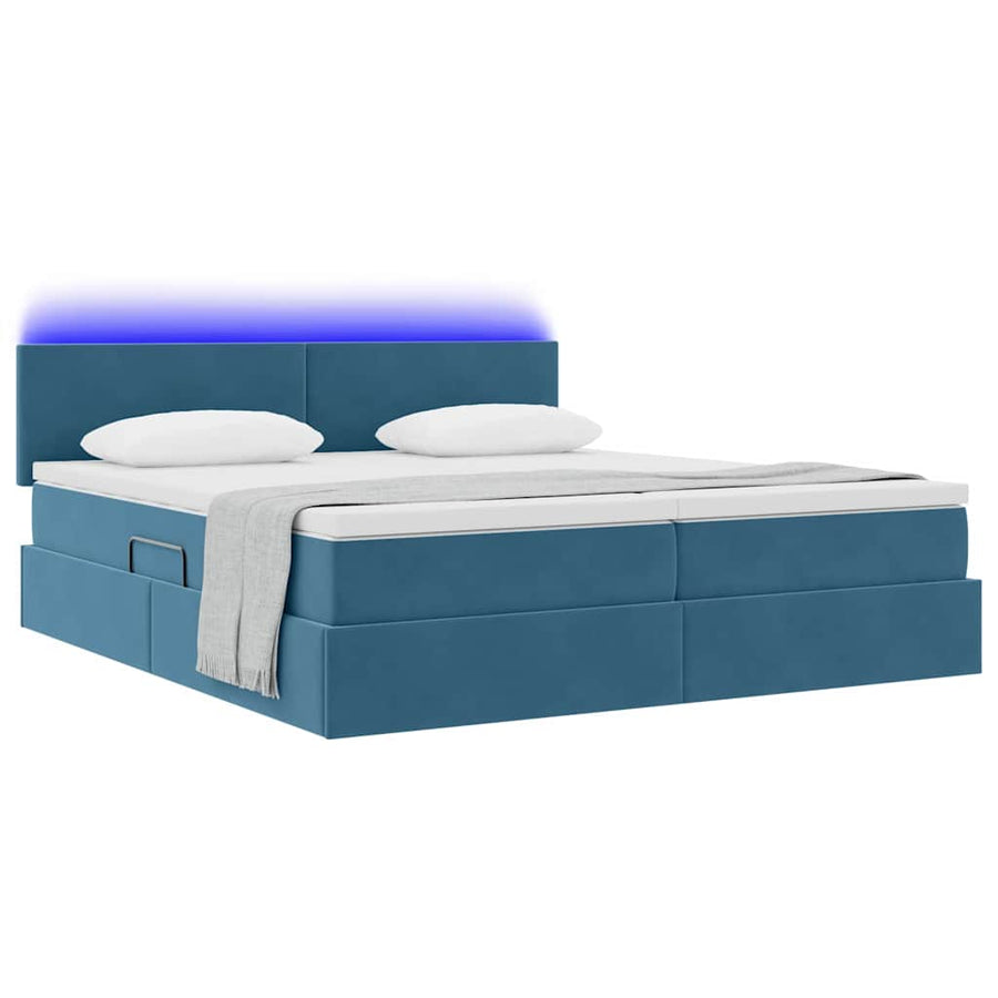 Bed met LED-stripverlichting Donkerblauw 180 x 200 cm Fluweel