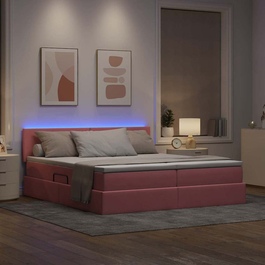 Bed met LED-stripverlichting Roze 180 x 200 cm Fluweel
