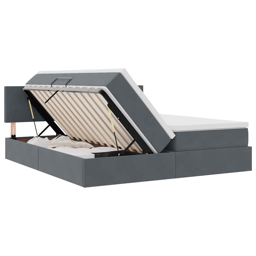 Bed met LED-stripverlichting Donkergrijs 200 x 200 cm Fluweel
