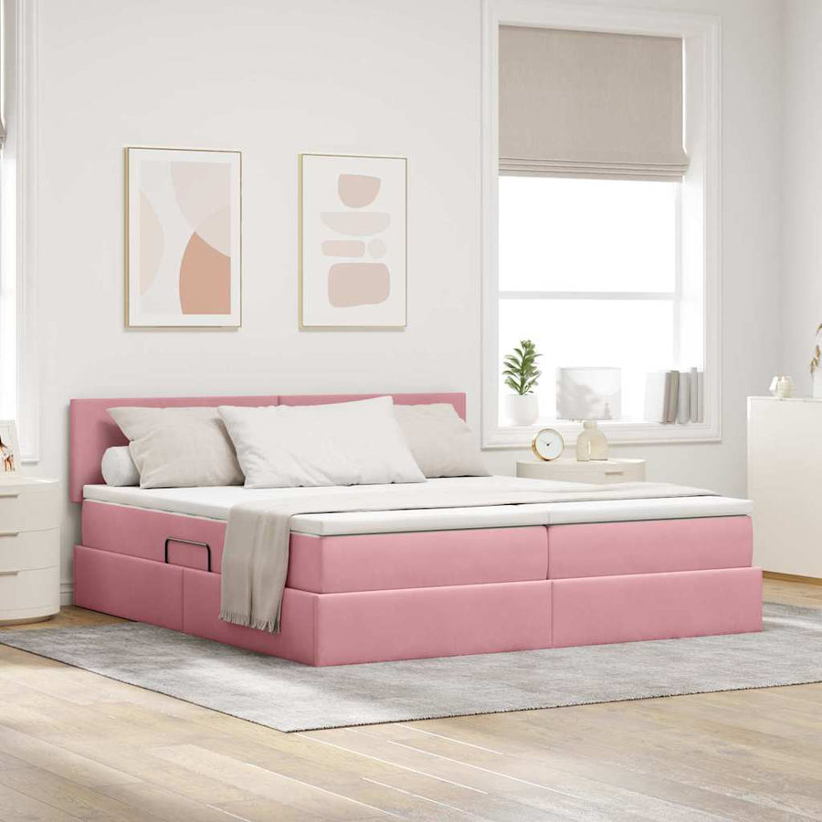 Bed met LED-stripverlichting Roze 200 x 200 cm Fluweel