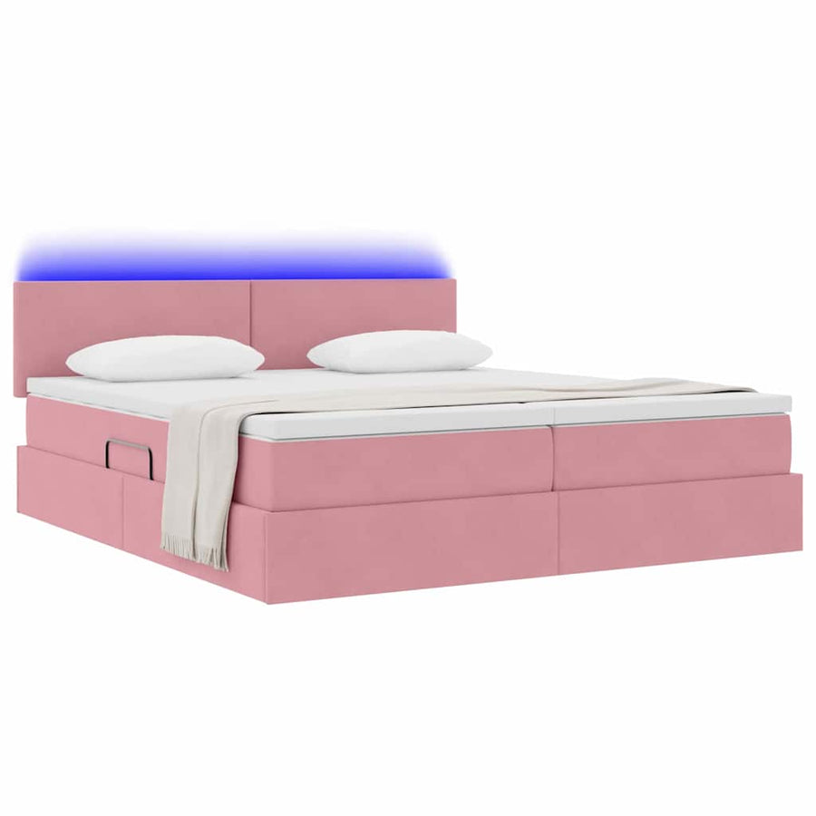 Bed met LED-stripverlichting Roze 200 x 200 cm Fluweel