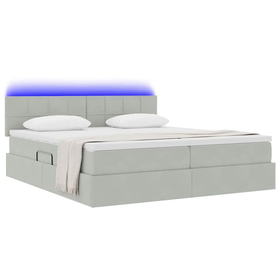 Bed met LED-stripverlichting Lichtgrijs 180 x 200 cm Fluweel