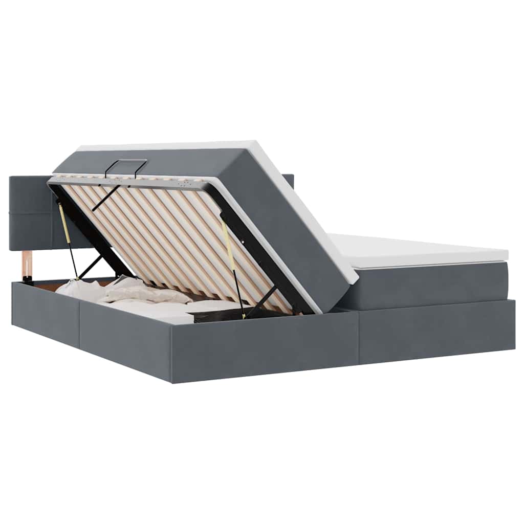 Bed met LED-stripverlichting Donkergrijs 180 x 200 cm Fluweel