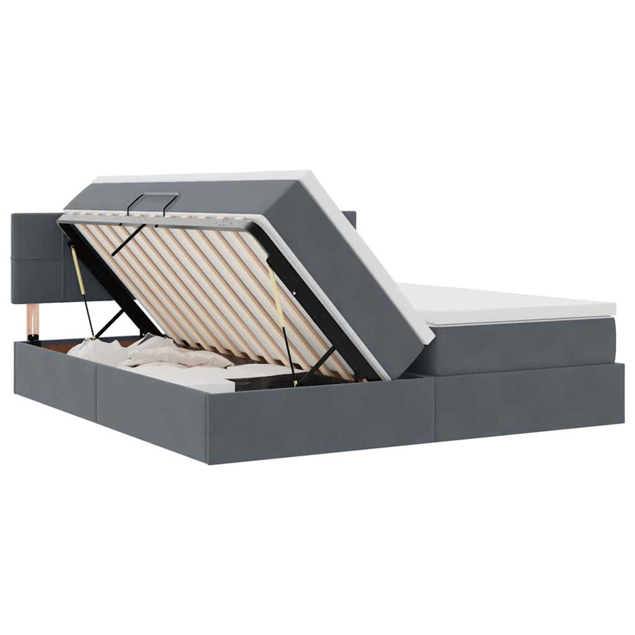 Bed met LED-stripverlichting Donkergrijs 180 x 200 cm Fluweel