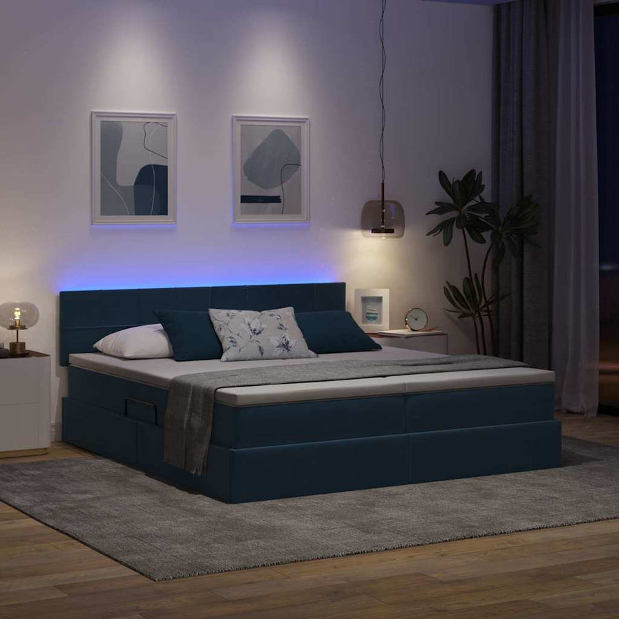 Bed met LED-stripverlichting Donkerblauw 180 x 200 cm Fluweel