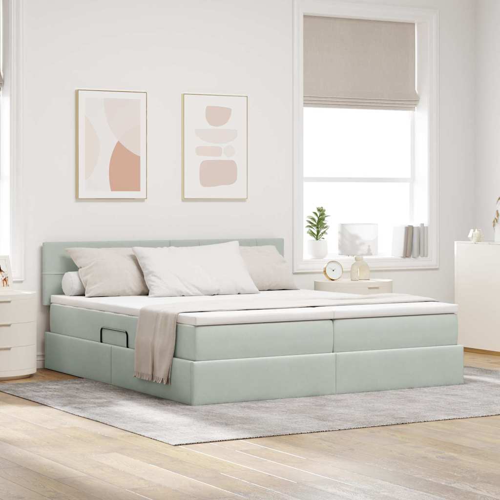 Bed met LED-stripverlichting Lichtgrijs 200 x 200 cm Fluweel