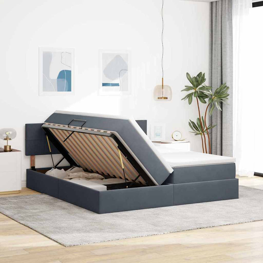 Bed met LED-stripverlichting Donkergrijs 200 x 200 cm Fluweel