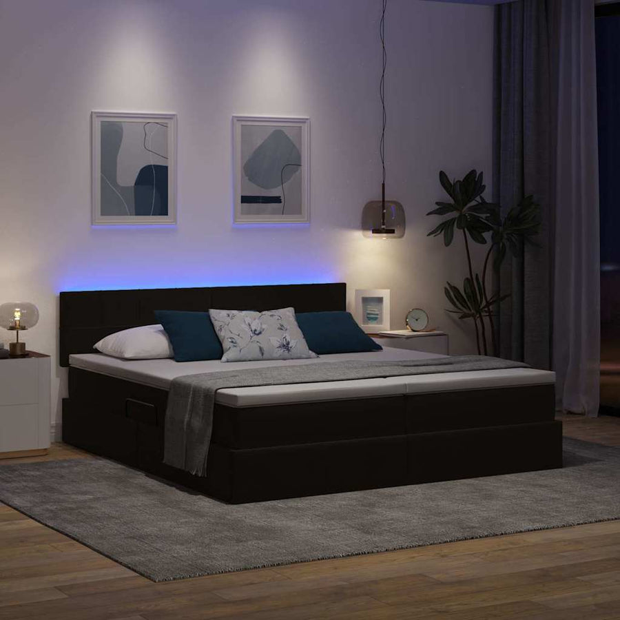 Bed met LED-stripverlichting Zwart 200 x 200 cm Fluweel