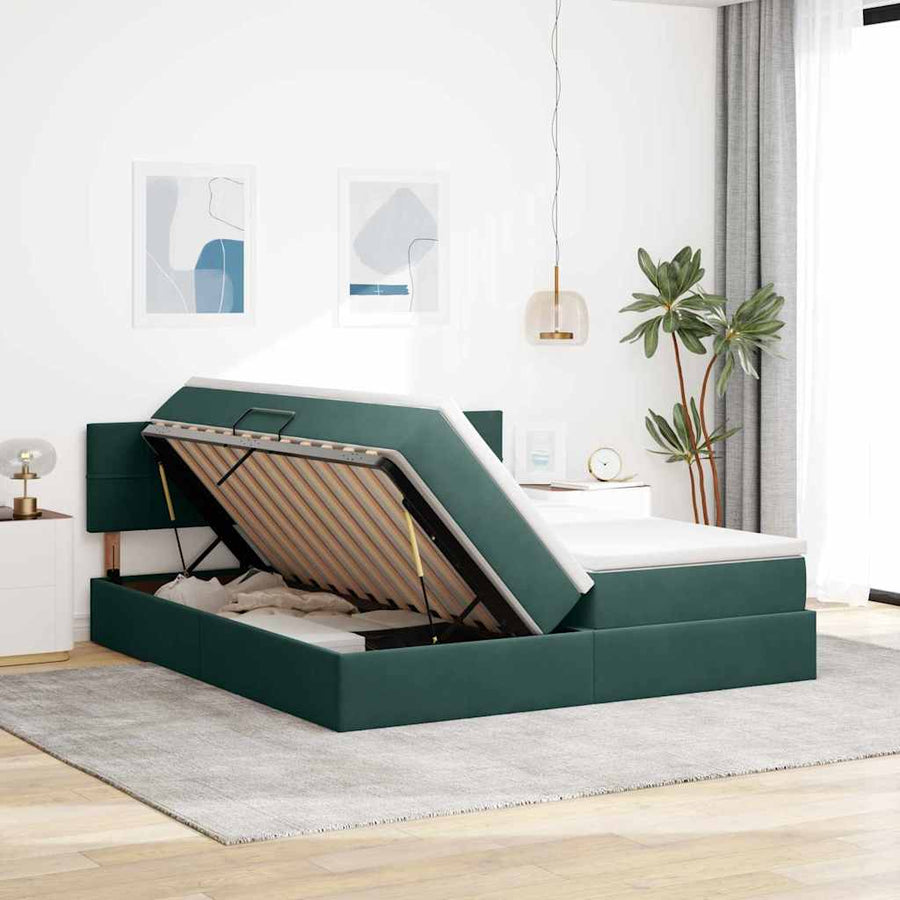 Bed met LED-stripverlichting Donkergroen 200 x 200 cm Fluweel