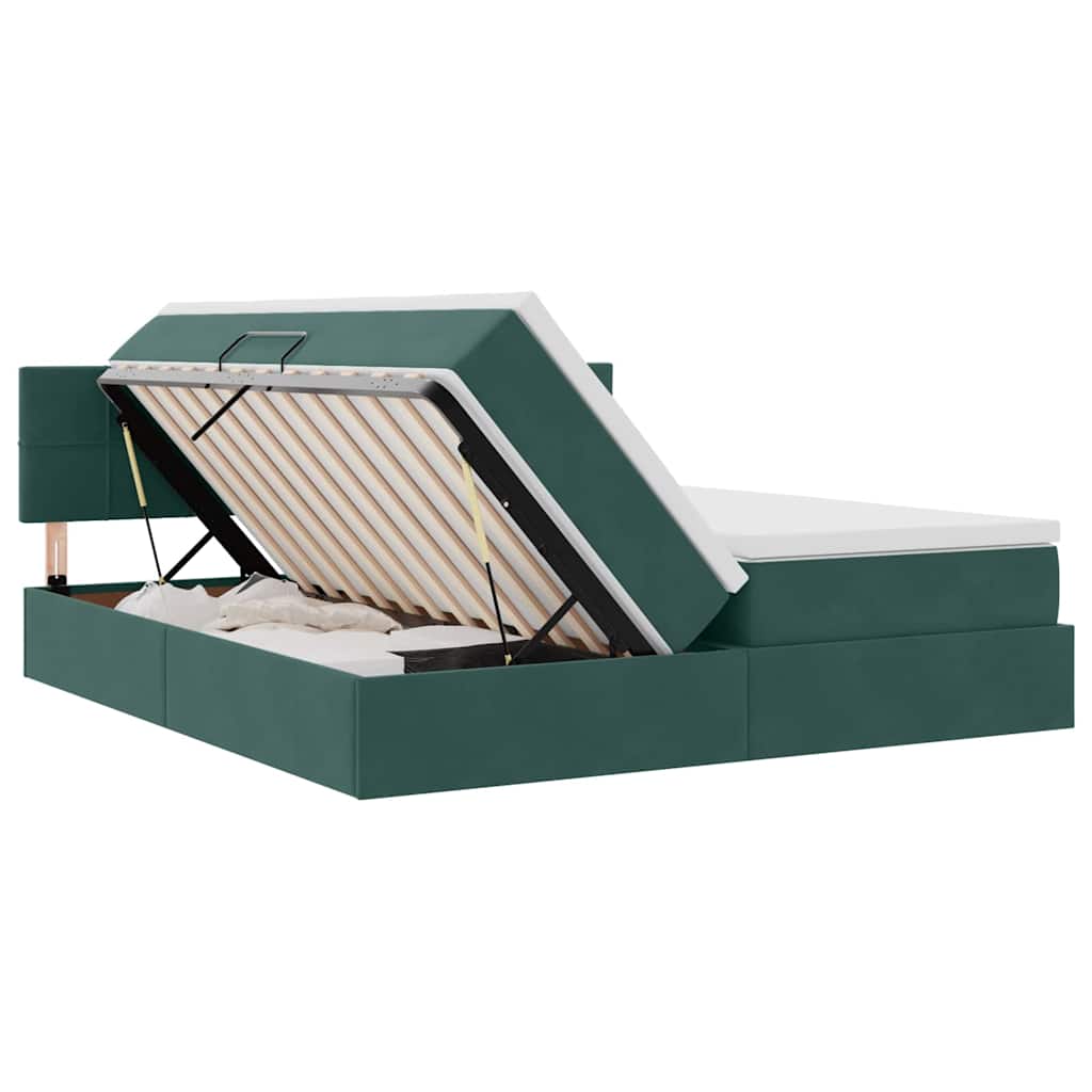 Bed met LED-stripverlichting Donkergroen 200 x 200 cm Fluweel