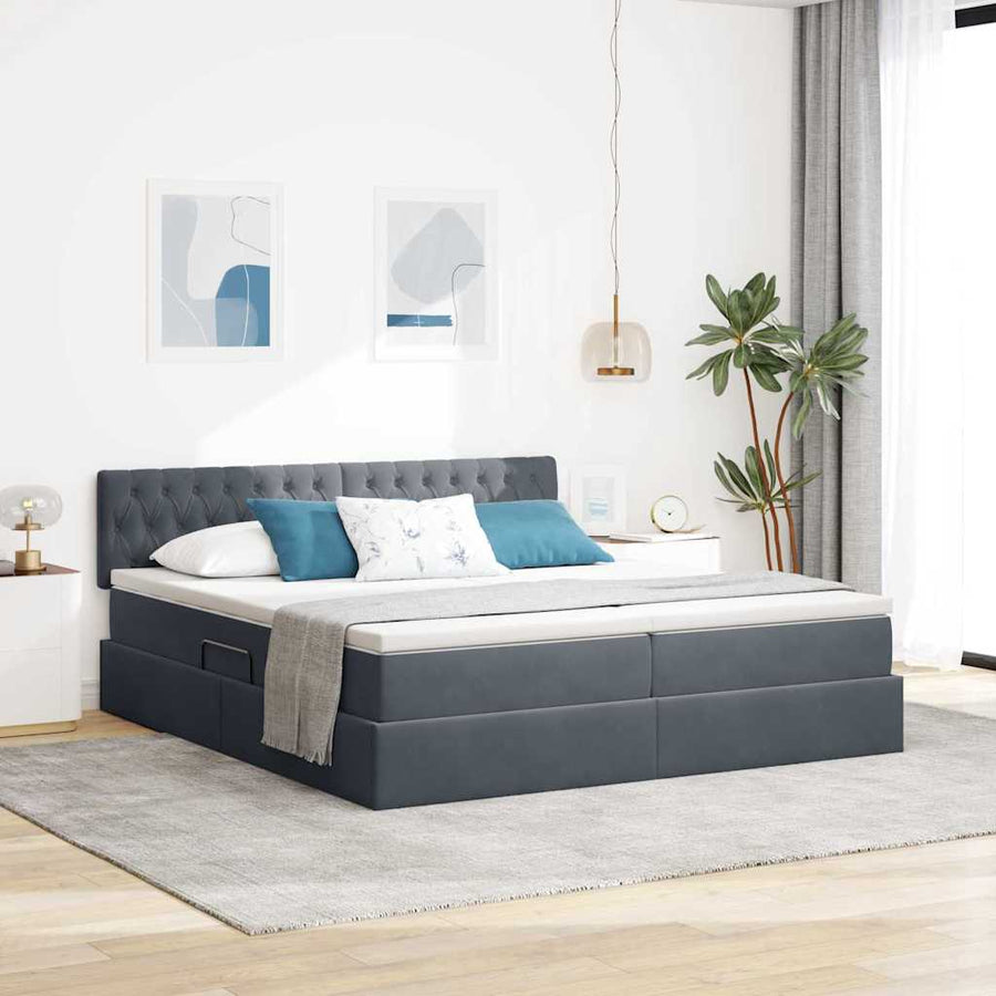 Bed met LED-stripverlichting Donkergrijs 180 x 200 cm Fluweel