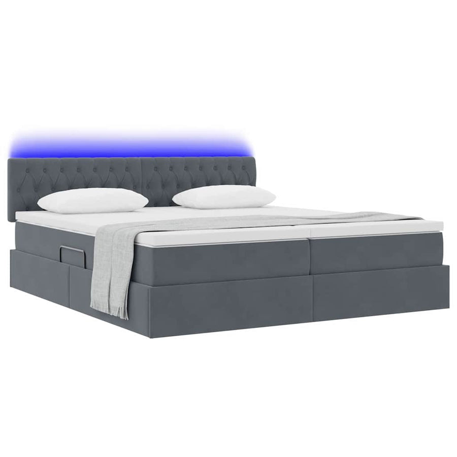 Bed met LED-stripverlichting Donkergrijs 180 x 200 cm Fluweel