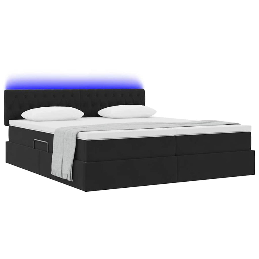 Bed met LED-stripverlichting Zwart 180 x 200 cm Fluweel