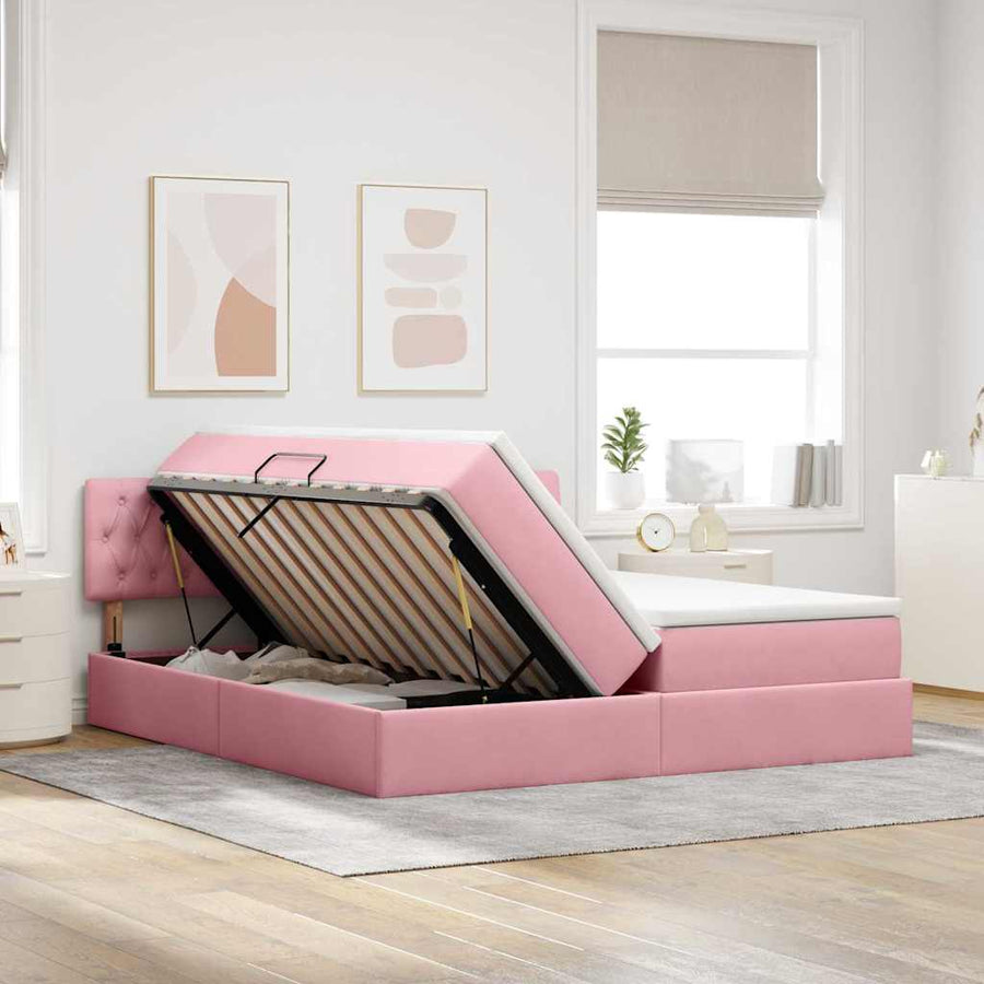 Bed met LED-stripverlichting Roze 180 x 200 cm Fluweel