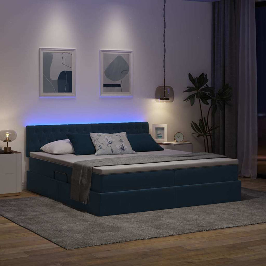 Bed met LED-stripverlichting Donkerblauw 200 x 200 cm Fluweel