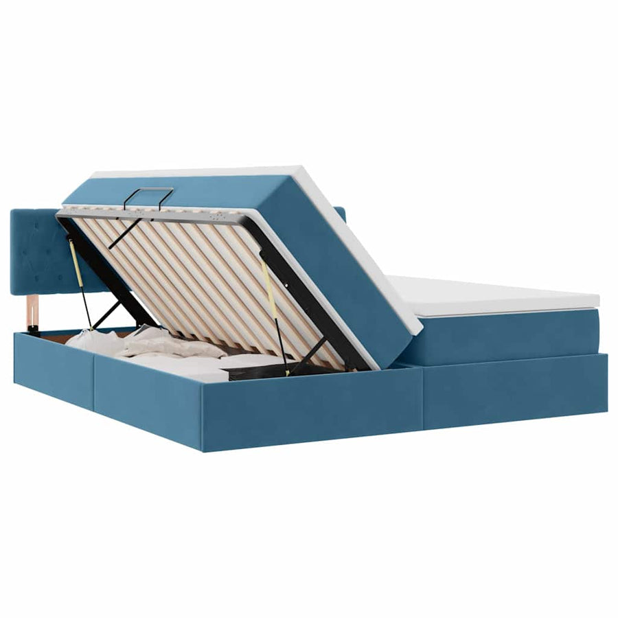 Bed met LED-stripverlichting Donkerblauw 200 x 200 cm Fluweel