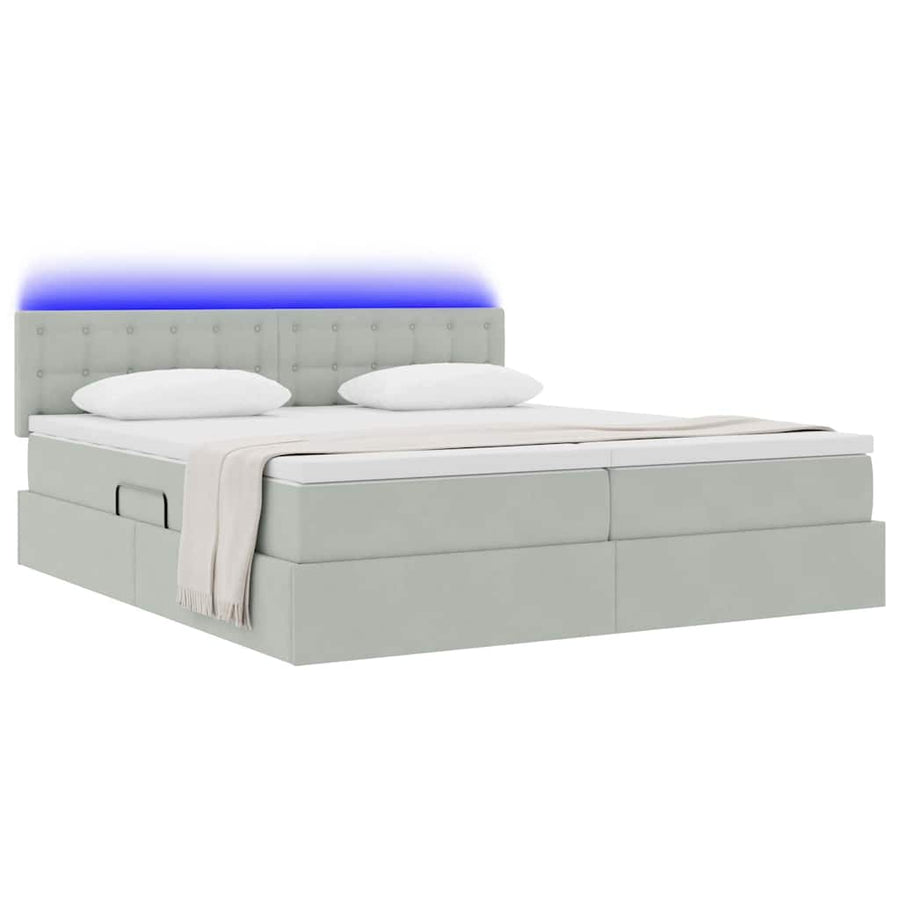 Bed met LED-stripverlichting Lichtgrijs 180 x 200 cm Fluweel