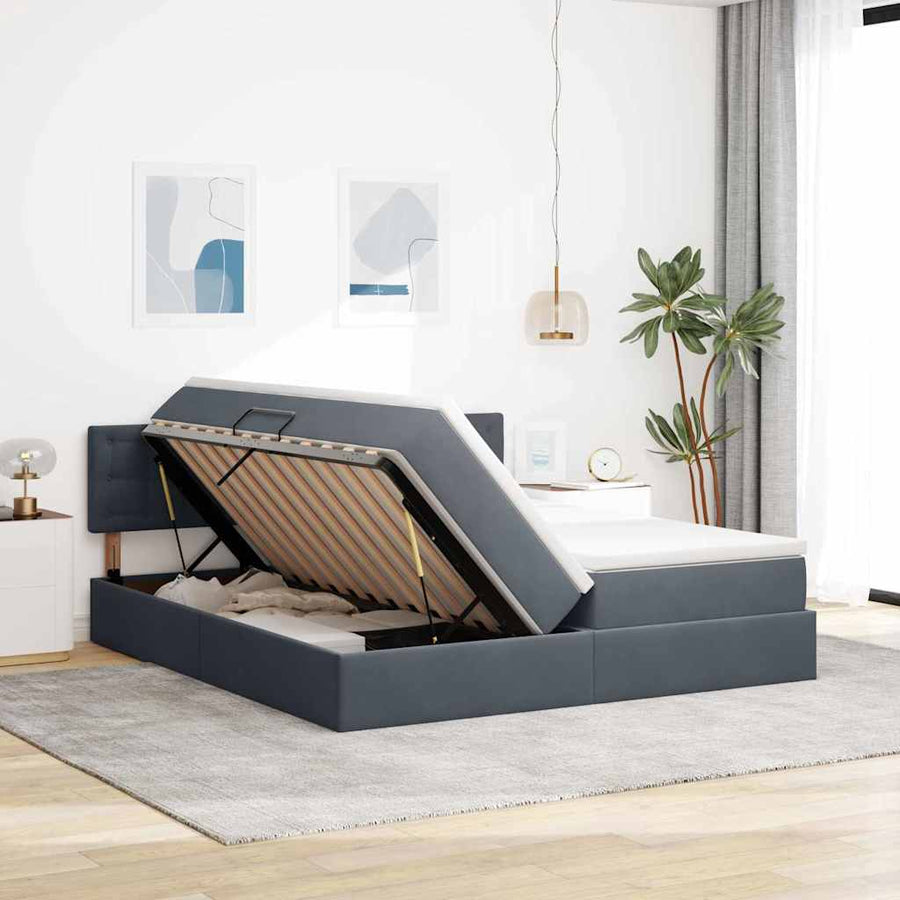Bed met LED-stripverlichting Donkergrijs 180 x 200 cm Fluweel