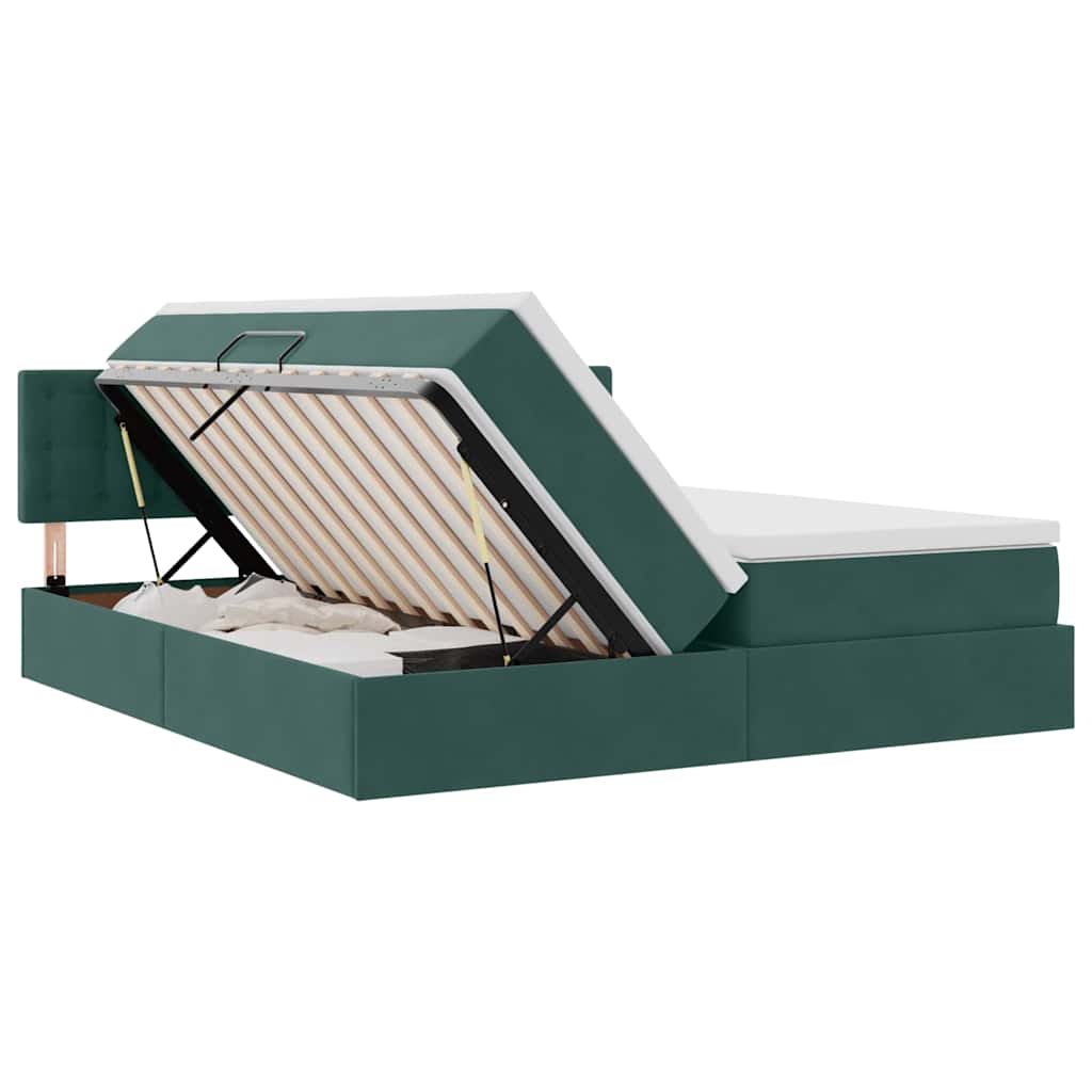 Bed met LED-stripverlichting Donkergroen 180 x 200 cm Fluweel