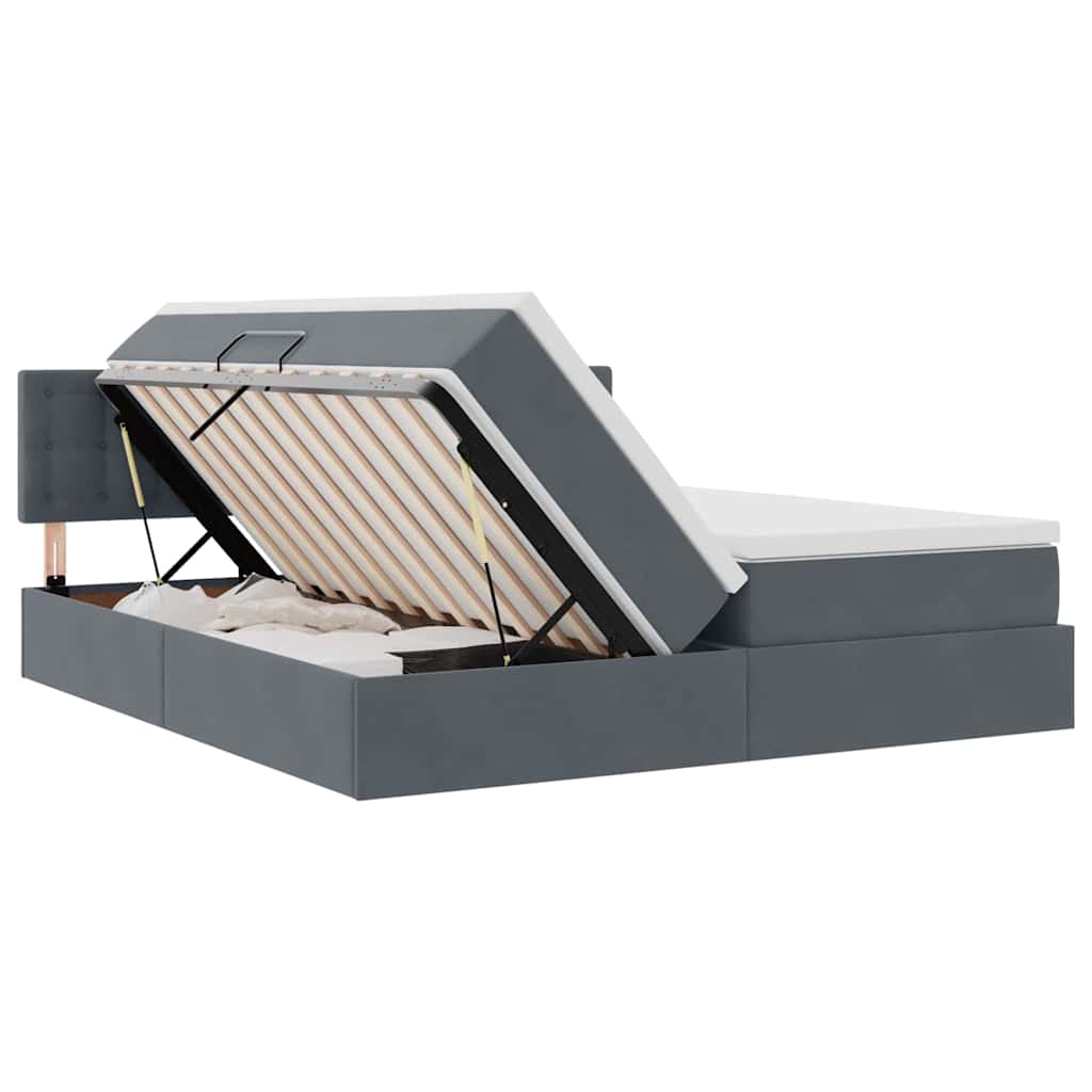 Bed met LED-stripverlichting Donkergrijs 200 x 200 cm Fluweel