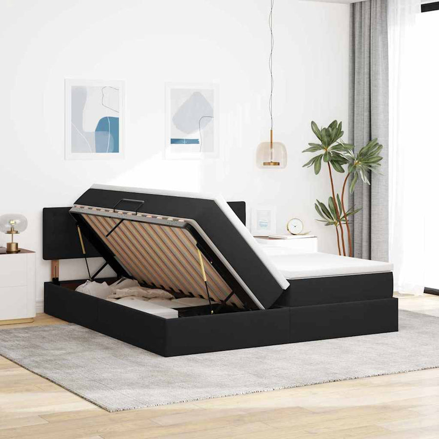Bed met LED-stripverlichting Zwart 200 x 200 cm Fluweel