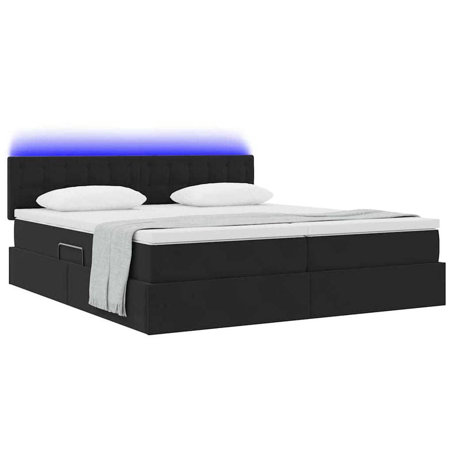 Bed met LED-stripverlichting Zwart 200 x 200 cm Fluweel