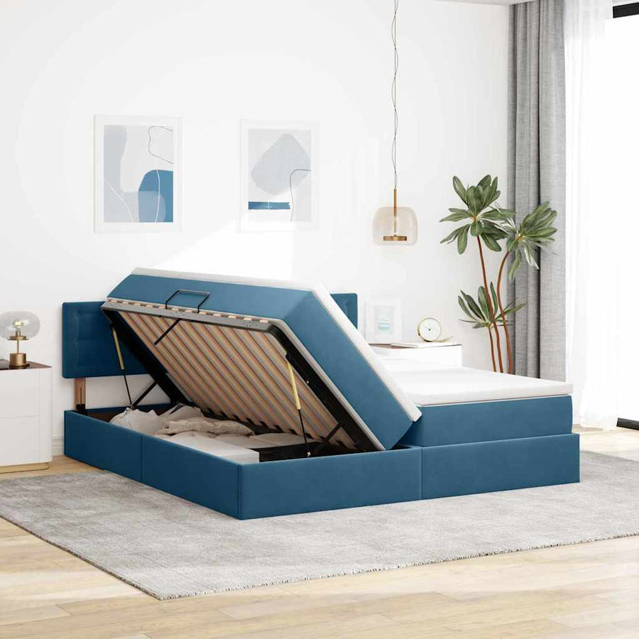 Bed met LED-stripverlichting Donkerblauw 200 x 200 cm Fluweel