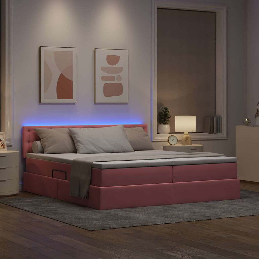 Bed met LED-stripverlichting Roze 200 x 200 cm Fluweel