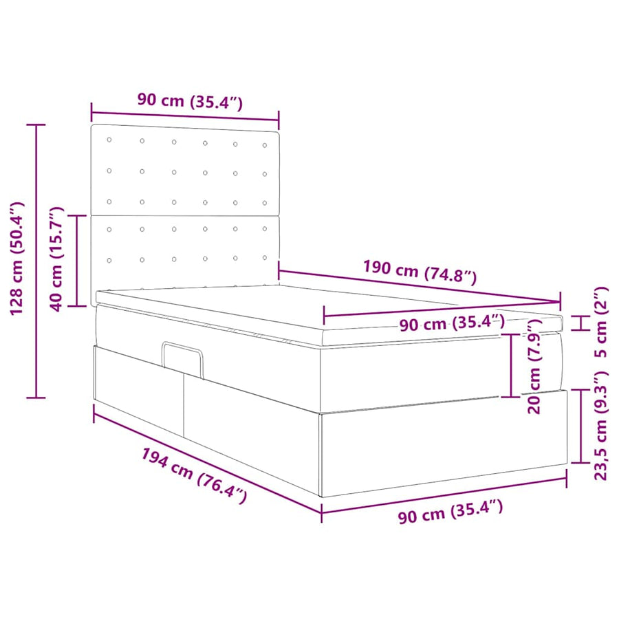 Opslag bed met matras Cappuccino 90 x 190 cm Nep Leer