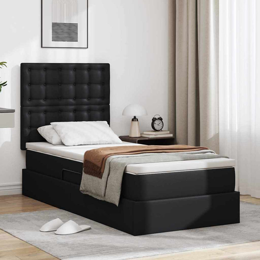 Opslag bed met matras met hoofdeinde Zwart 90 x 200 cm Nep Leer